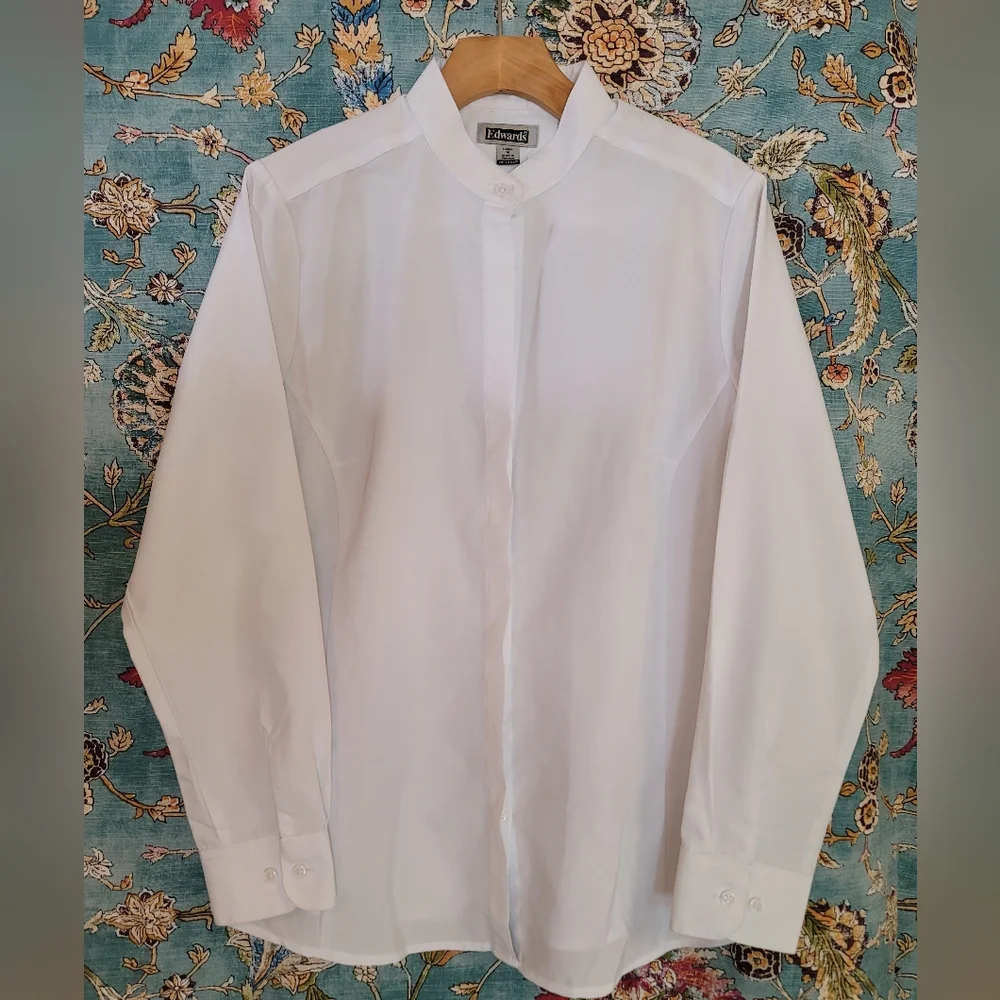 2 Ladies Edwards white work shirts with banded collar both size Medium - Picture 5 of 8